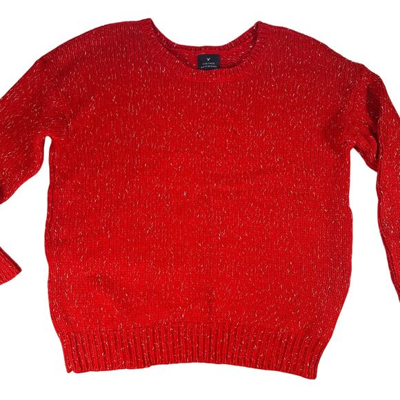 American Eagle Sweater Red Metallic Crew Neck Winter Vintage Boyfriend Womens L - Picture 13 of 13